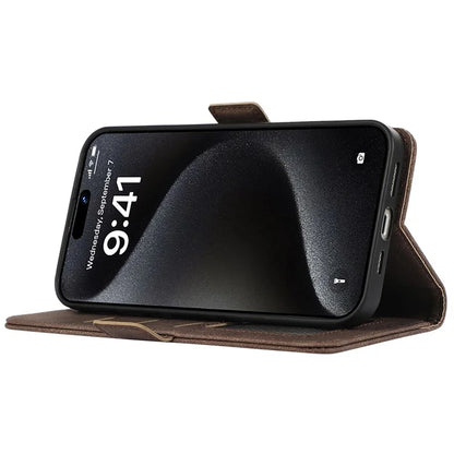 ABEEL For iPhone 15 Pro Max Wallet Case PU Leather Stand Blocking RFID Phone Cover