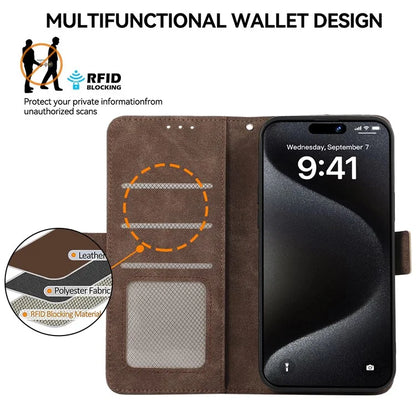 ABEEL For iPhone 15 Pro Max Wallet Case PU Leather Stand Blocking RFID Phone Cover