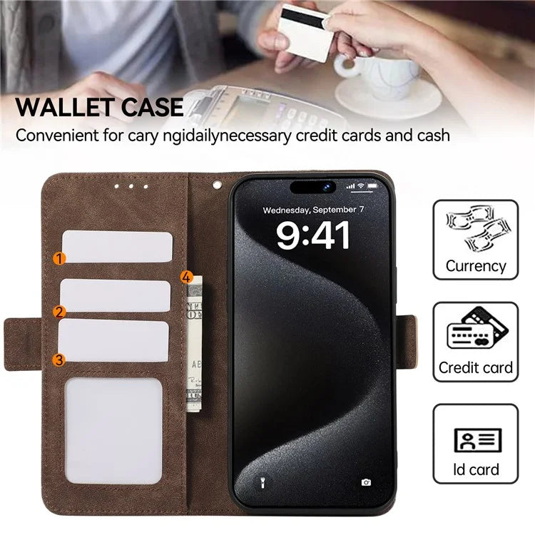 ABEEL For iPhone 15 Pro Max Wallet Case PU Leather Stand Blocking RFID Phone Cover