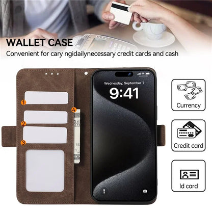 ABEEL For iPhone 15 Pro Max Wallet Case PU Leather Stand Blocking RFID Phone Cover