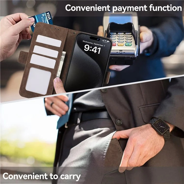 ABEEL For iPhone 15 Pro Max Wallet Case PU Leather Stand Blocking RFID Phone Cover