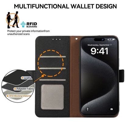 ABEEL For iPhone 15 Pro Max Case RFID Blocking Leather Phone Cover Side Magnetic Clasp