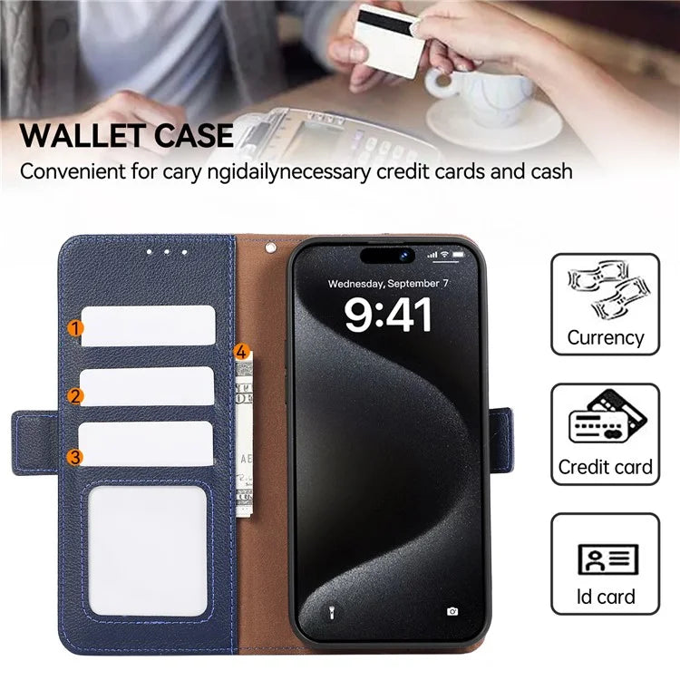 ABEEL For iPhone 15 Pro Max Case RFID Blocking Leather Phone Cover Side Magnetic Clasp