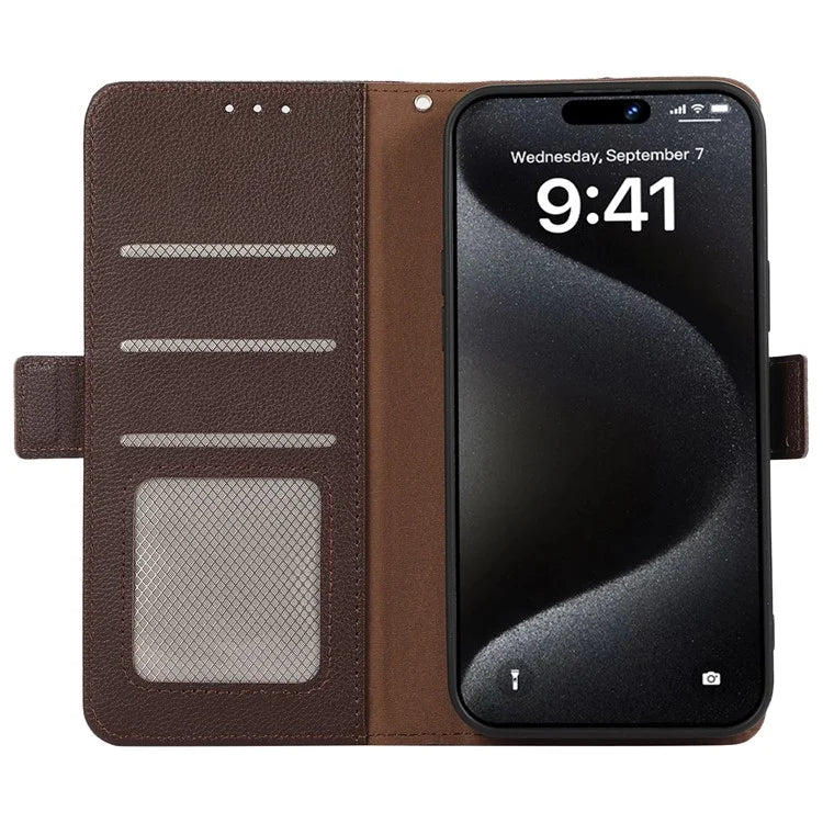 ABEEL For iPhone 15 Pro Max Case RFID Blocking Leather Phone Cover Side Magnetic Clasp