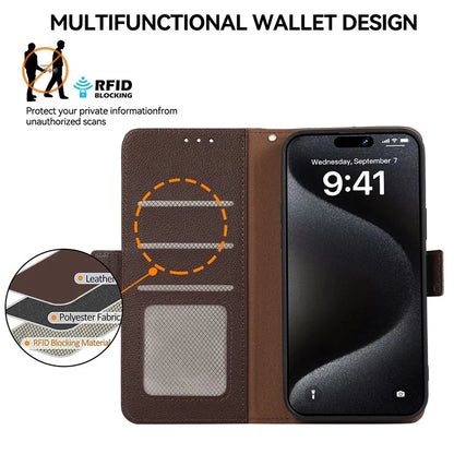 ABEEL For iPhone 15 Pro Max Case RFID Blocking Leather Phone Cover Side Magnetic Clasp