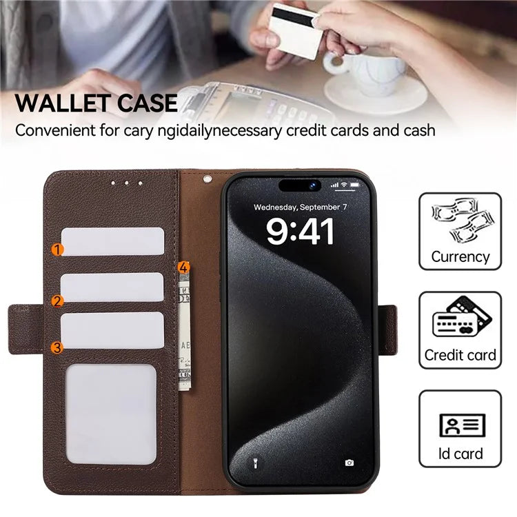 ABEEL For iPhone 15 Pro Max Case RFID Blocking Leather Phone Cover Side Magnetic Clasp