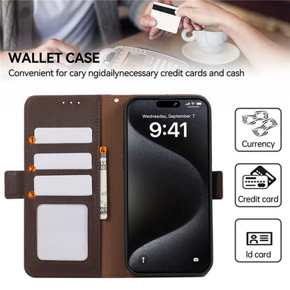 ABEEL For iPhone 15 Pro Max Case RFID Blocking Leather Phone Cover Side Magnetic Clasp