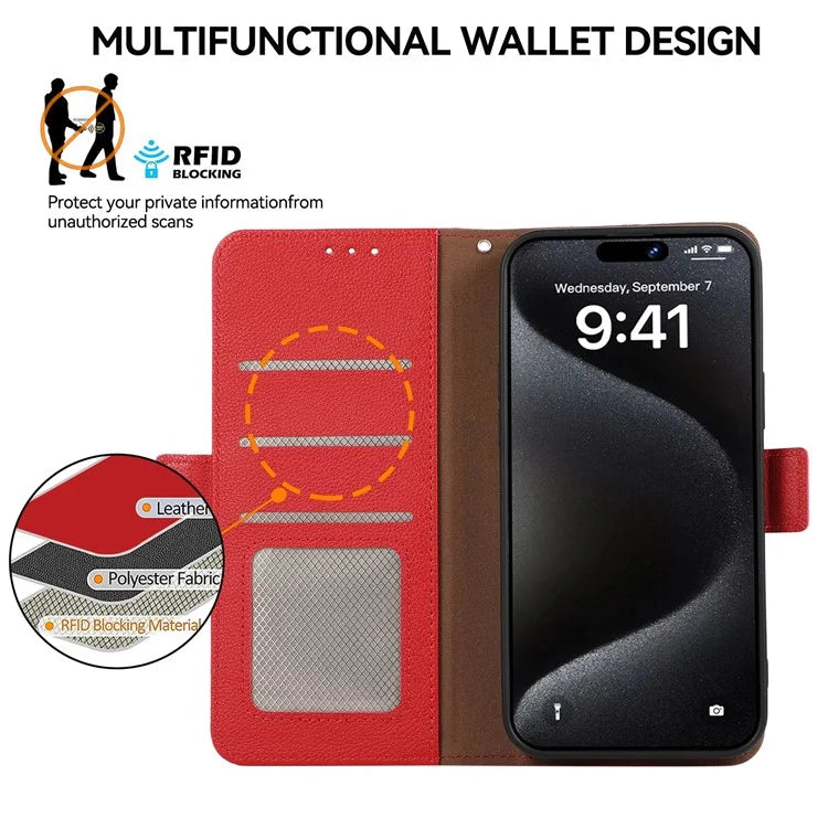 ABEEL For iPhone 15 Pro Max Case RFID Blocking Leather Phone Cover Side Magnetic Clasp