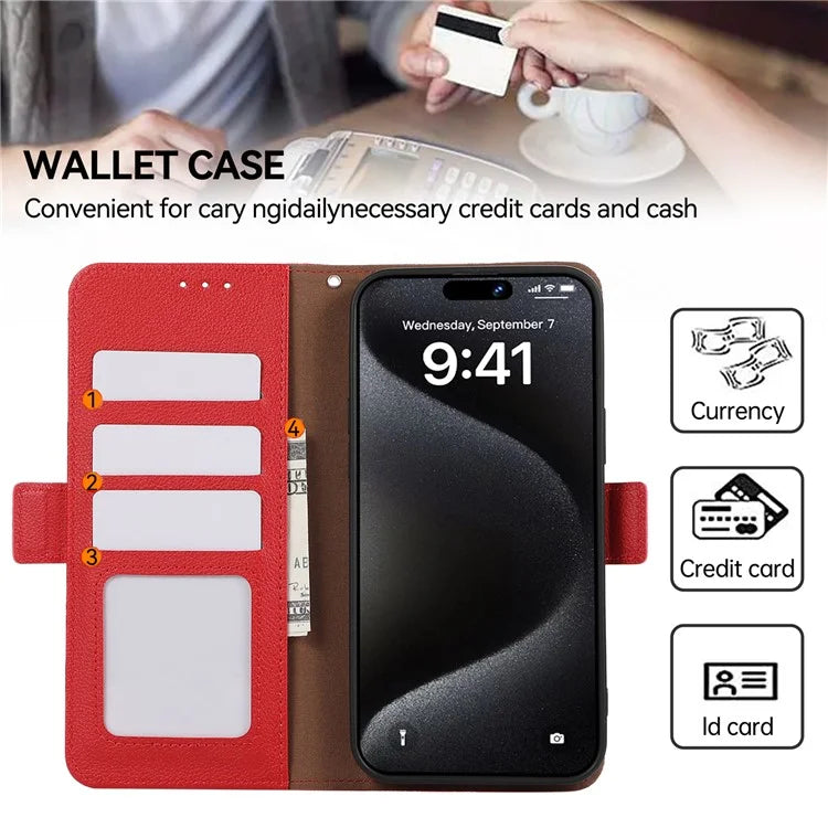 ABEEL For iPhone 15 Pro Max Case RFID Blocking Leather Phone Cover Side Magnetic Clasp