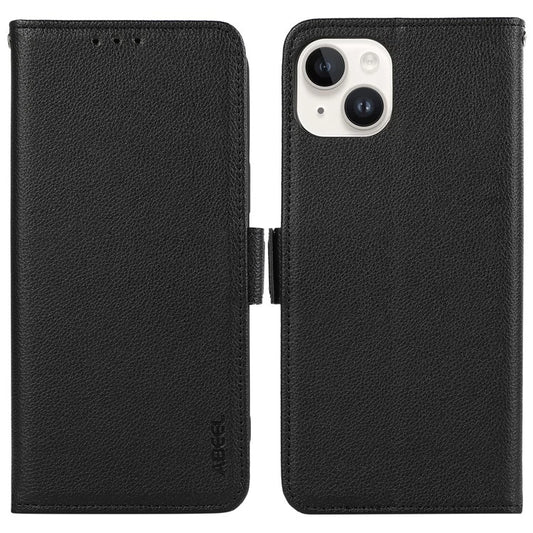 ABEEL For iPhone 14 Plus PU Leather Case Litchi Texture RFID Blocking Phone Cover