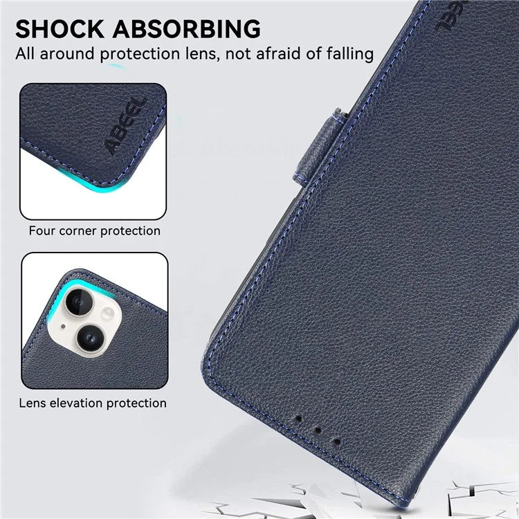 ABEEL For iPhone 13 Case RFID Blocking Card Slots  Wallet Leather Phone Cover Litchi Texture