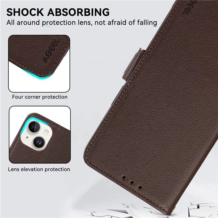 ABEEL For iPhone 13 Case RFID Blocking Card Slots  Wallet Leather Phone Cover Litchi Texture