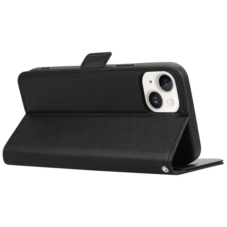 ABEEL For iPhone 15 Plus Leather Case RFID Blocking Wallet Litchi Texture Phone Cover