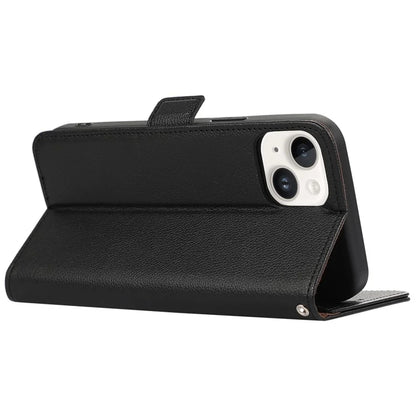 ABEEL For iPhone 15 Plus Leather Case RFID Blocking Wallet Litchi Texture Phone Cover