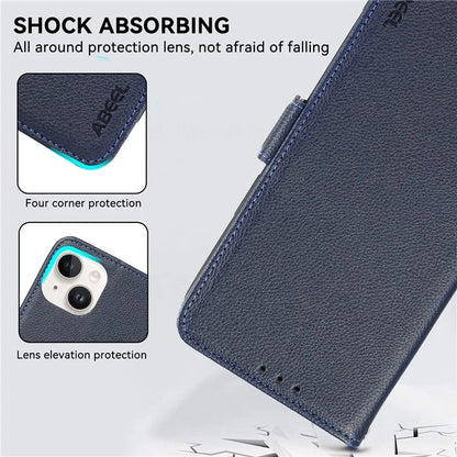 ABEEL For iPhone 15 Plus Leather Case RFID Blocking Wallet Litchi Texture Phone Cover