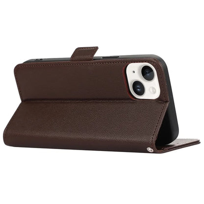 ABEEL For iPhone 15 Plus Leather Case RFID Blocking Wallet Litchi Texture Phone Cover