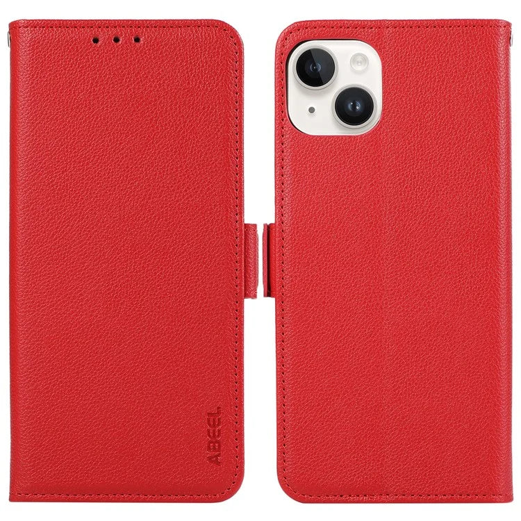 ABEEL For iPhone 15 Plus Leather Case RFID Blocking Wallet Litchi Texture Phone Cover
