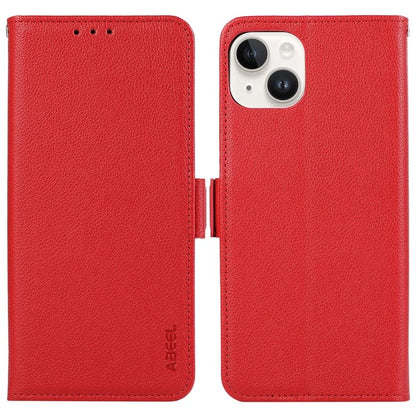 ABEEL For iPhone 15 Plus Leather Case RFID Blocking Wallet Litchi Texture Phone Cover
