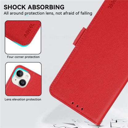 ABEEL For iPhone 15 Plus Leather Case RFID Blocking Wallet Litchi Texture Phone Cover