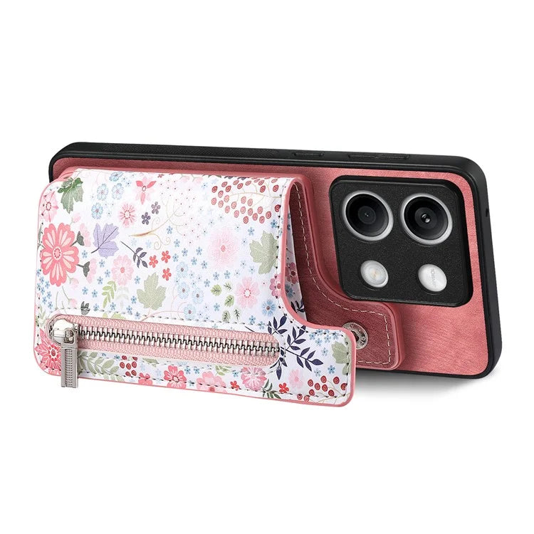 D10 For Xiaomi Redmi Note 13 5G Back Case Pattern Printed Card Bag TPU+Leather Phone Cover
