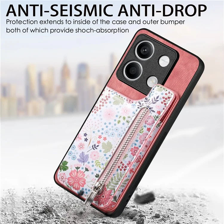 D10 For Xiaomi Redmi Note 13 5G Back Case Pattern Printed Card Bag TPU+Leather Phone Cover