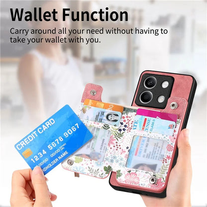 D10 For Xiaomi Redmi Note 13 5G Back Case Pattern Printed Card Bag TPU+Leather Phone Cover