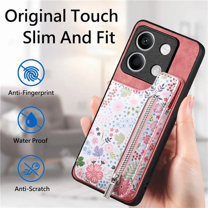 D10 For Xiaomi Redmi Note 13 5G Back Case Pattern Printed Card Bag TPU+Leather Phone Cover