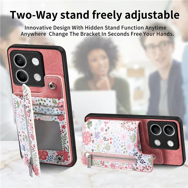 D10 For Xiaomi Redmi Note 13 5G Back Case Pattern Printed Card Bag TPU+Leather Phone Cover