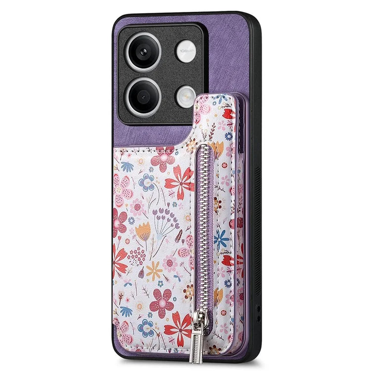 D10 For Xiaomi Redmi Note 13 5G Back Case Pattern Printed Card Bag TPU+Leather Phone Cover