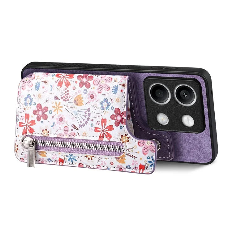 D10 For Xiaomi Redmi Note 13 5G Back Case Pattern Printed Card Bag TPU+Leather Phone Cover