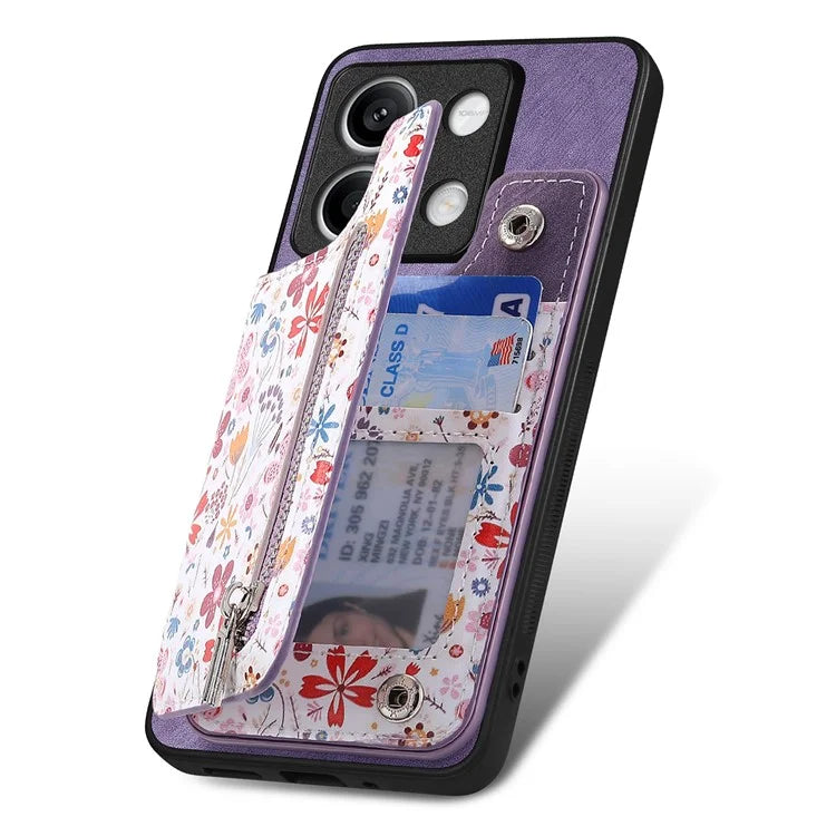 D10 For Xiaomi Redmi Note 13 5G Back Case Pattern Printed Card Bag TPU+Leather Phone Cover