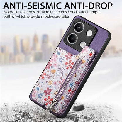 D10 For Xiaomi Redmi Note 13 5G Back Case Pattern Printed Card Bag TPU+Leather Phone Cover