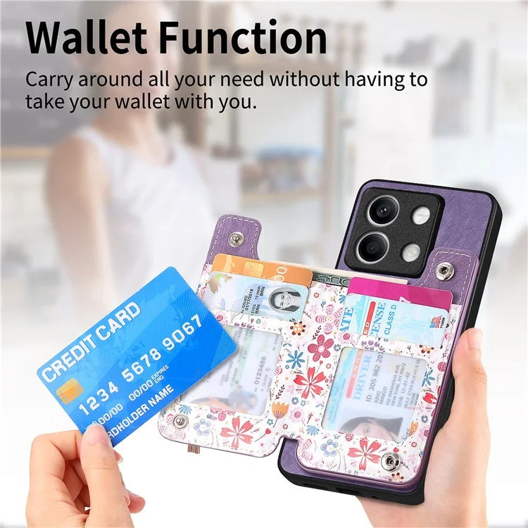 D10 For Xiaomi Redmi Note 13 5G Back Case Pattern Printed Card Bag TPU+Leather Phone Cover