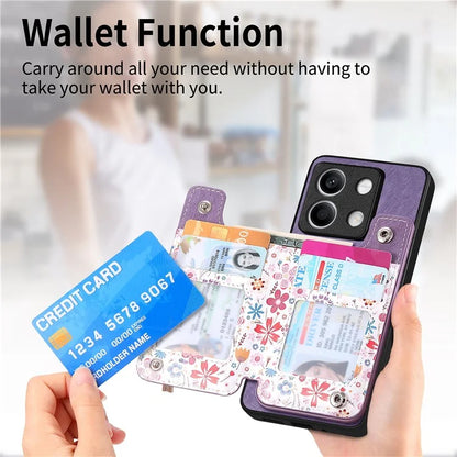D10 For Xiaomi Redmi Note 13 5G Back Case Pattern Printed Card Bag TPU+Leather Phone Cover