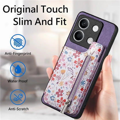 D10 For Xiaomi Redmi Note 13 5G Back Case Pattern Printed Card Bag TPU+Leather Phone Cover