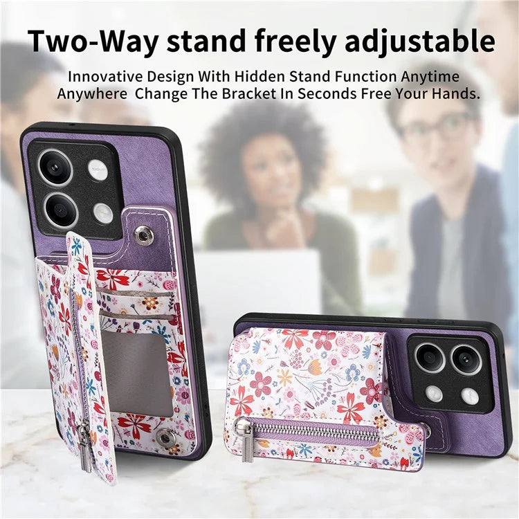 D10 For Xiaomi Redmi Note 13 5G Back Case Pattern Printed Card Bag TPU+Leather Phone Cover