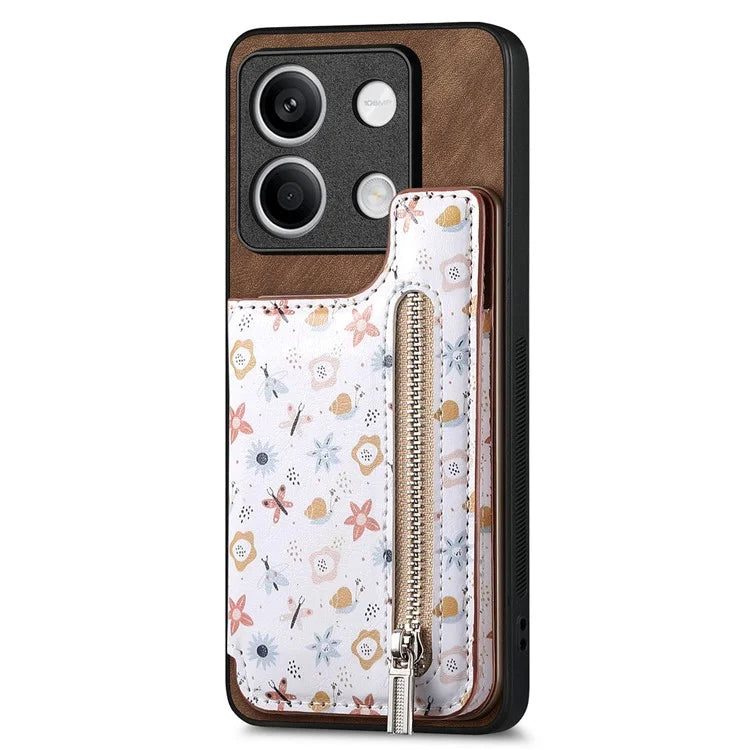 D10 For Xiaomi Redmi Note 13 5G Back Case Pattern Printed Card Bag TPU+Leather Phone Cover