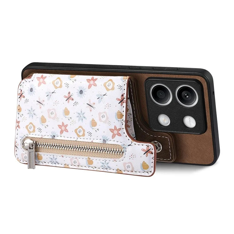 D10 For Xiaomi Redmi Note 13 5G Back Case Pattern Printed Card Bag TPU+Leather Phone Cover