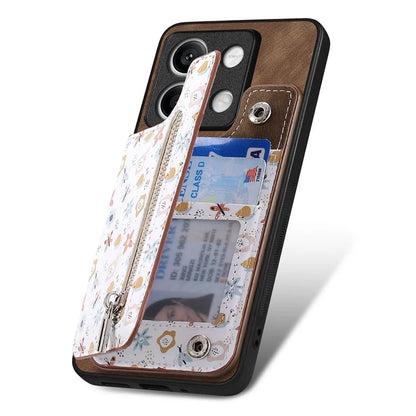D10 For Xiaomi Redmi Note 13 5G Back Case Pattern Printed Card Bag TPU+Leather Phone Cover