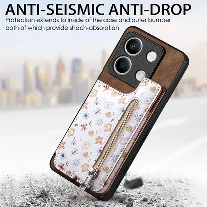 D10 For Xiaomi Redmi Note 13 5G Back Case Pattern Printed Card Bag TPU+Leather Phone Cover