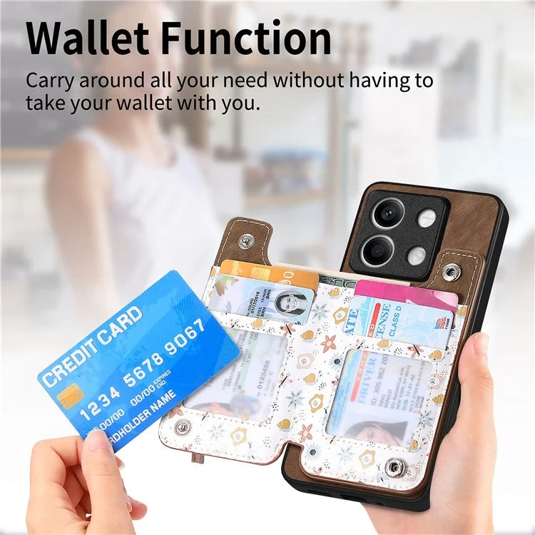 D10 For Xiaomi Redmi Note 13 5G Back Case Pattern Printed Card Bag TPU+Leather Phone Cover