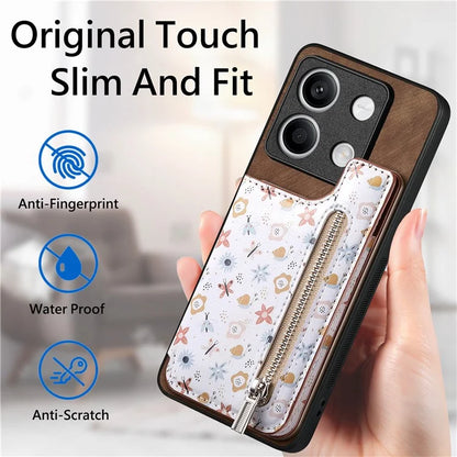 D10 For Xiaomi Redmi Note 13 5G Back Case Pattern Printed Card Bag TPU+Leather Phone Cover