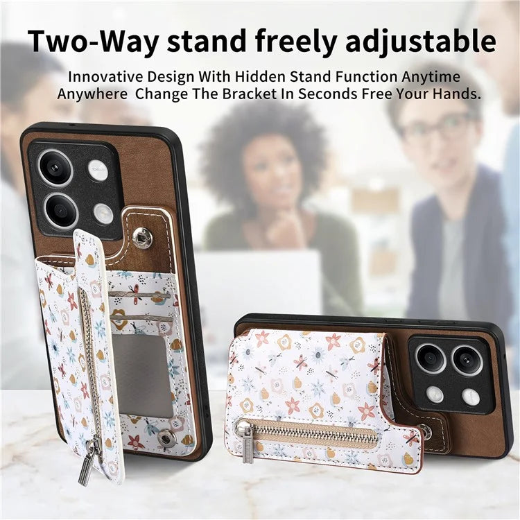 D10 For Xiaomi Redmi Note 13 5G Back Case Pattern Printed Card Bag TPU+Leather Phone Cover