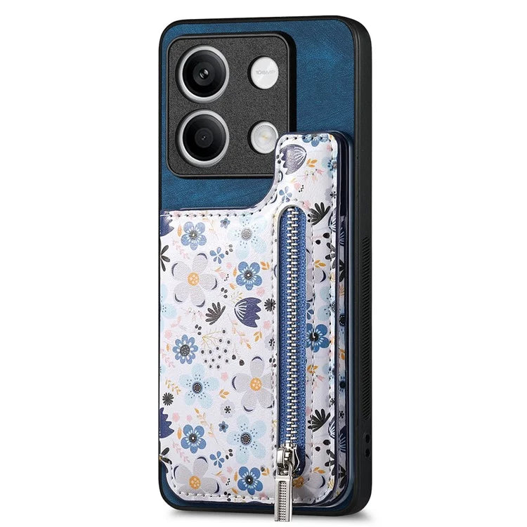 D10 For Xiaomi Redmi Note 13 5G Back Case Pattern Printed Card Bag TPU+Leather Phone Cover