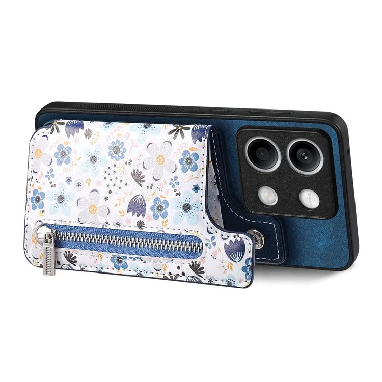 D10 For Xiaomi Redmi Note 13 5G Back Case Pattern Printed Card Bag TPU+Leather Phone Cover