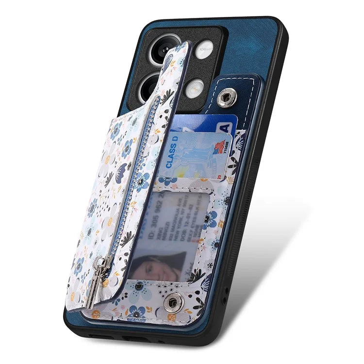 D10 For Xiaomi Redmi Note 13 5G Back Case Pattern Printed Card Bag TPU+Leather Phone Cover