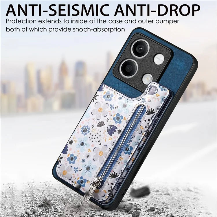 D10 For Xiaomi Redmi Note 13 5G Back Case Pattern Printed Card Bag TPU+Leather Phone Cover
