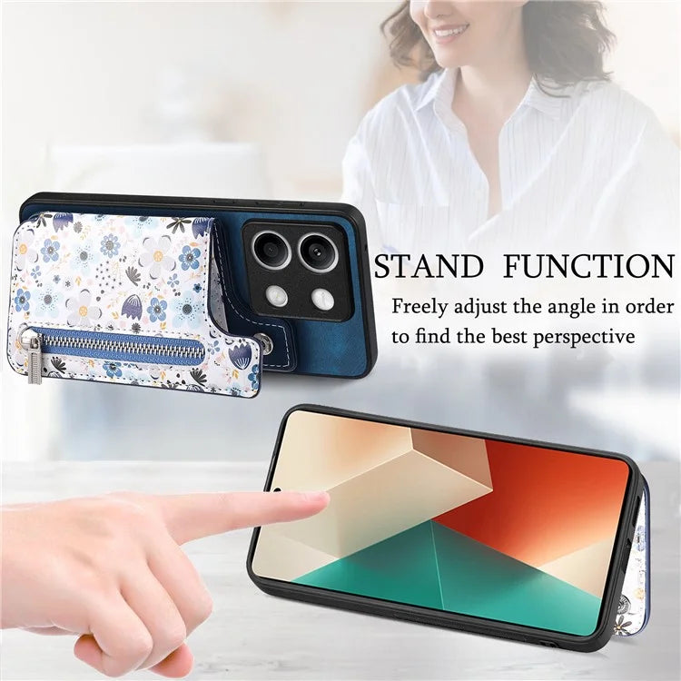 D10 For Xiaomi Redmi Note 13 5G Back Case Pattern Printed Card Bag TPU+Leather Phone Cover