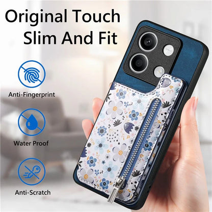 D10 For Xiaomi Redmi Note 13 5G Back Case Pattern Printed Card Bag TPU+Leather Phone Cover