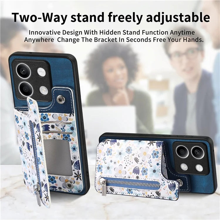 D10 For Xiaomi Redmi Note 13 5G Back Case Pattern Printed Card Bag TPU+Leather Phone Cover